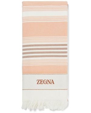 ZEGNA Logo-Embroidered Cotton Beach Towel - White