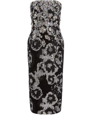 Jenny Packham Floral-Print Embellished Midi Dress - Black