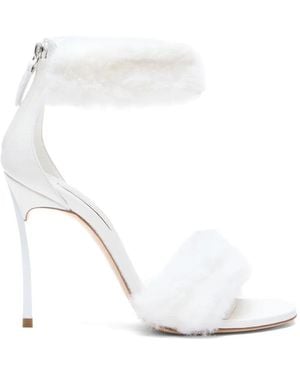 Casadei Blade Diva Minorca Faux-Fur Sandals - White