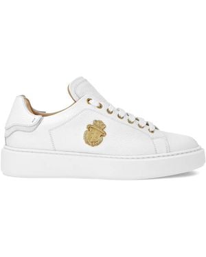 Billionaire Embossed-Logo Leather Trainers - White