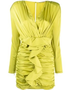 The New Arrivals Ilkyaz Ozel Ruffle-Detailed Satin Minidress - Yellow