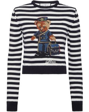 Philipp Plein Teddy Bear-Jacquard Jumper - Blue