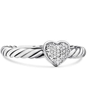 David Yurman Anillo Cable Collectibles Heart Stack de 6.2 mm en plata de ley con diamantes - Metálico