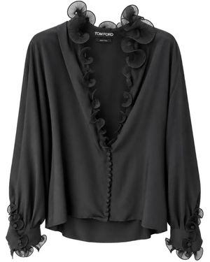 Tom Ford Blouse En Soie À Volants - Black