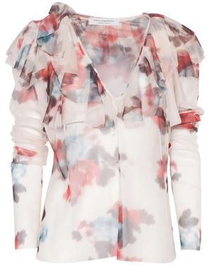 Philosophy Di Lorenzo Serafini Ruffled-Neckline Floral-Print Blouse - Pink