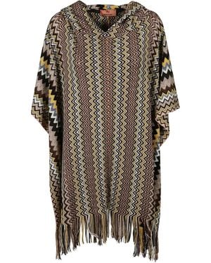 Missoni Poncho Met Capuchon En Franje - Grijs