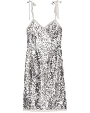 Prada Ribbon-Strap Sequinned Dress - Grey