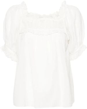 Doen Lace-Detailed Puff-Sleeve Blouse - White