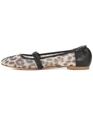 V73 Karina Leopard-Print Ruched-Strap Ballet Flats - White