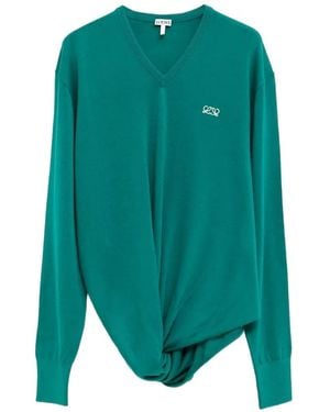Loewe Geknoteter Pullover Mit V-Ausschnitt - Grün