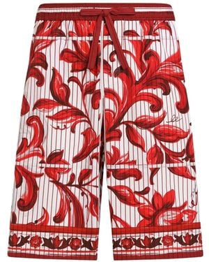 Dolce & Gabbana Majolica-Print Striped Poplin Vanity Bermudas - Red