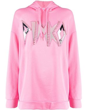 Pinko Mirrored-Logo Hoodie - Pink