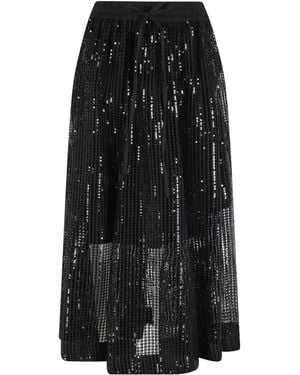 MEIMEIJ Sequin-Embellished Mesh Midi Skirt - Black