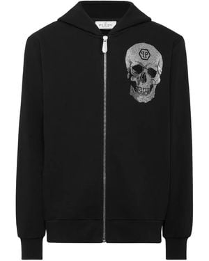 Philipp Plein Rhinestoned-Skull Zip Hoodie - Black