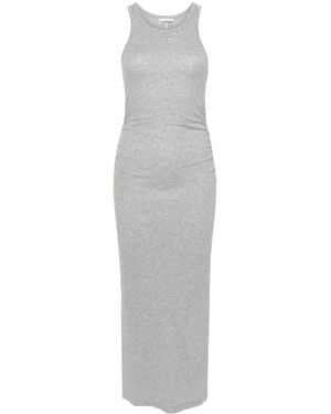 Ganni Geripptes Midikleid - Weiß