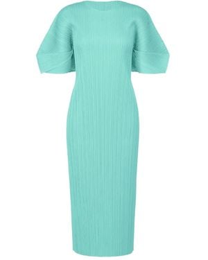 Pleats Please Issey Miyake Pleated Puff-sleeve Dress - Green