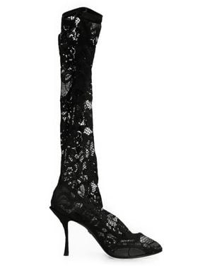 Dolce & Gabbana Taormina Floral-Lace Knee-High Boots - Black