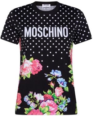 Moschino Polka-Dot Floral T-Shirt - Black