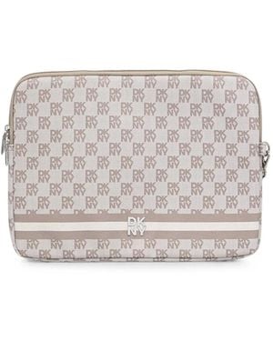 DKNY Monogram-Print Logo-Plaque Laptop Bag - Gray