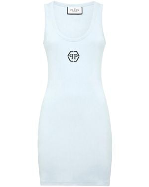 Philipp Plein Vestido sin mangas con bordado PP Hexagon - Azul