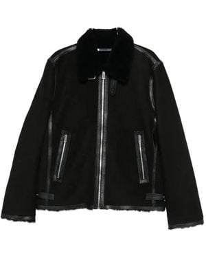 Paul Smith Shearling-trim leather coat - Schwarz