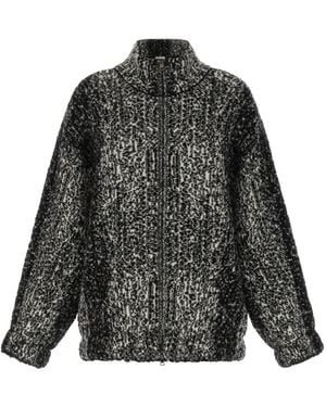Nude Bouclé-Knit Bomber Jacket - Black