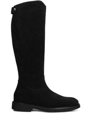 Anna F. Rear-Zip Suede Knee-High Boots - Black