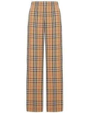 Burberry Check Cotton Wide-Leg Pants With Contrasting Side Stripes - Natural
