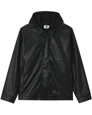 Izzue Layered Drawstring-Hood Jacket - Black