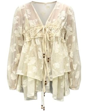EPINGLER Floral-Motif Ruffled Cardigan - White