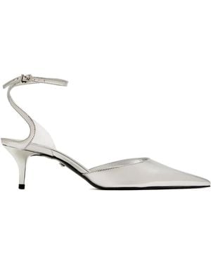 SCHUTZ SHOES Elise Metallic Ankle-Strap Court Shoes - White