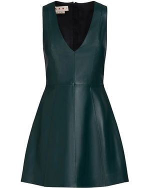 Marni V-Neck Leather Minidress - Green