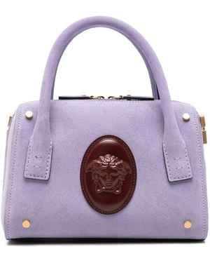 Versace Small Boston Medusa Plaque Tote Bag - Purple