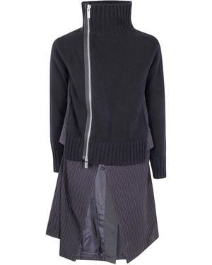 Sacai Zip-Up Pinstripe Coat - Blue