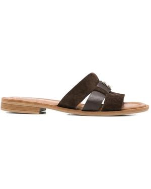 SERGIO MORETTI FIRENZE Chaussons À Plaque Logo - Brown