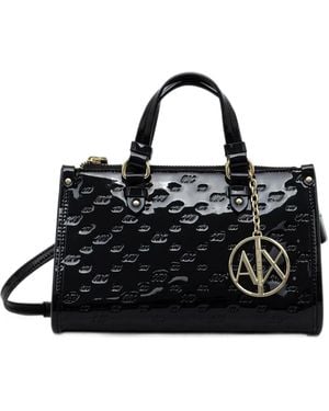 ARMANI EXCHANGE Logo-Embossed Patent Shoulder Bag - Black
