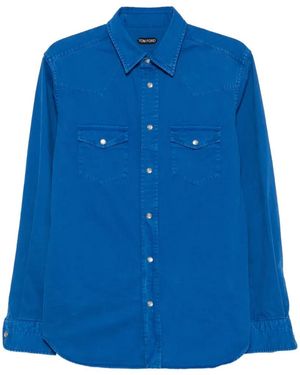 Tom Ford Peach Twill Western-Style Press-Stud Shirt - Blue