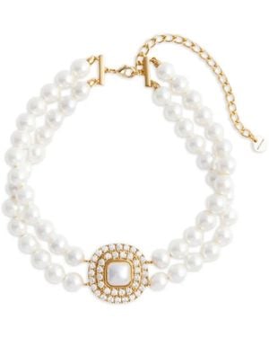 Self-Portrait Crystal-Embellished Faux-Pearl Choker - White