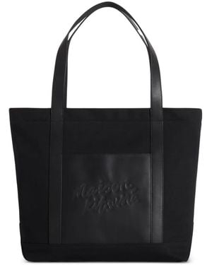 Maison Kitsuné Canvas And Leather Large Tote - Black