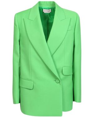 McQueen Double-Breasted Drop Hem Blazer - Green