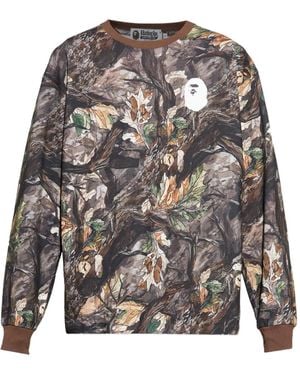A Bathing Ape Long-Sleeve Graphic-Print T-Shirt - Grey