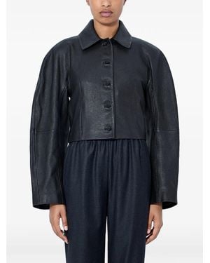 Rohe Cropped Leather Jacket - Blue
