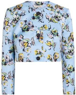 Emilia Wickstead Lizette Floral-Print Cropped Jacket - Blue