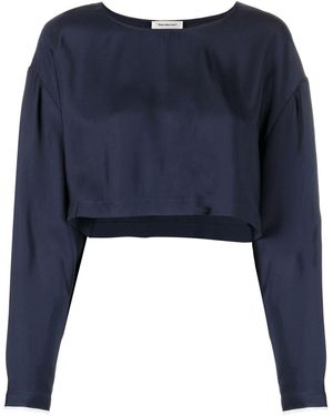 There Was One Long-Sleeved Cropped Blouse - Blue