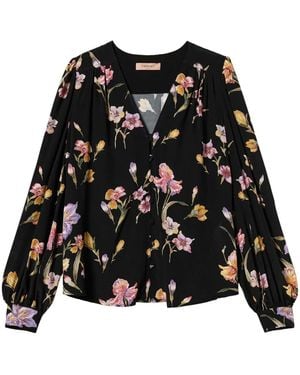 Twinset Crêpe De Chine Floral Shirt - Black