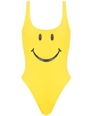Moschino Smiley Print One Piece Swimsuit - Yellow