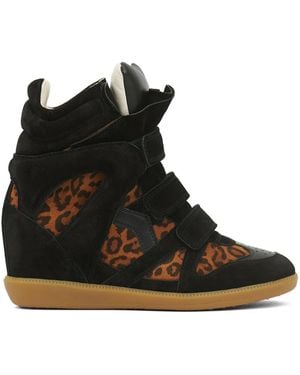 Isabel Marant Bekett Leopard-Print Panelled Wedge Trainers - Black