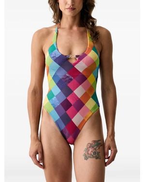 Kurt Geiger Check-Print Halterneck Swimsuit - Red