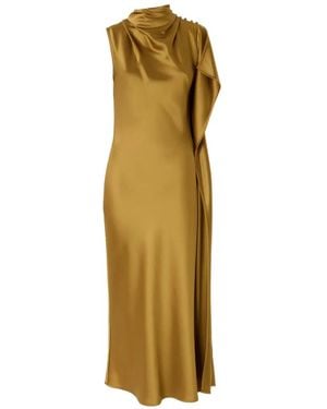 Pinko De Tomaso Long, One-Shoulder Satin Dress - Metallic