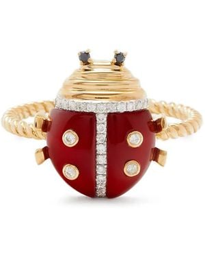 Yvonne Léon Bague Mini Coccinelle En Jaune - Blanc